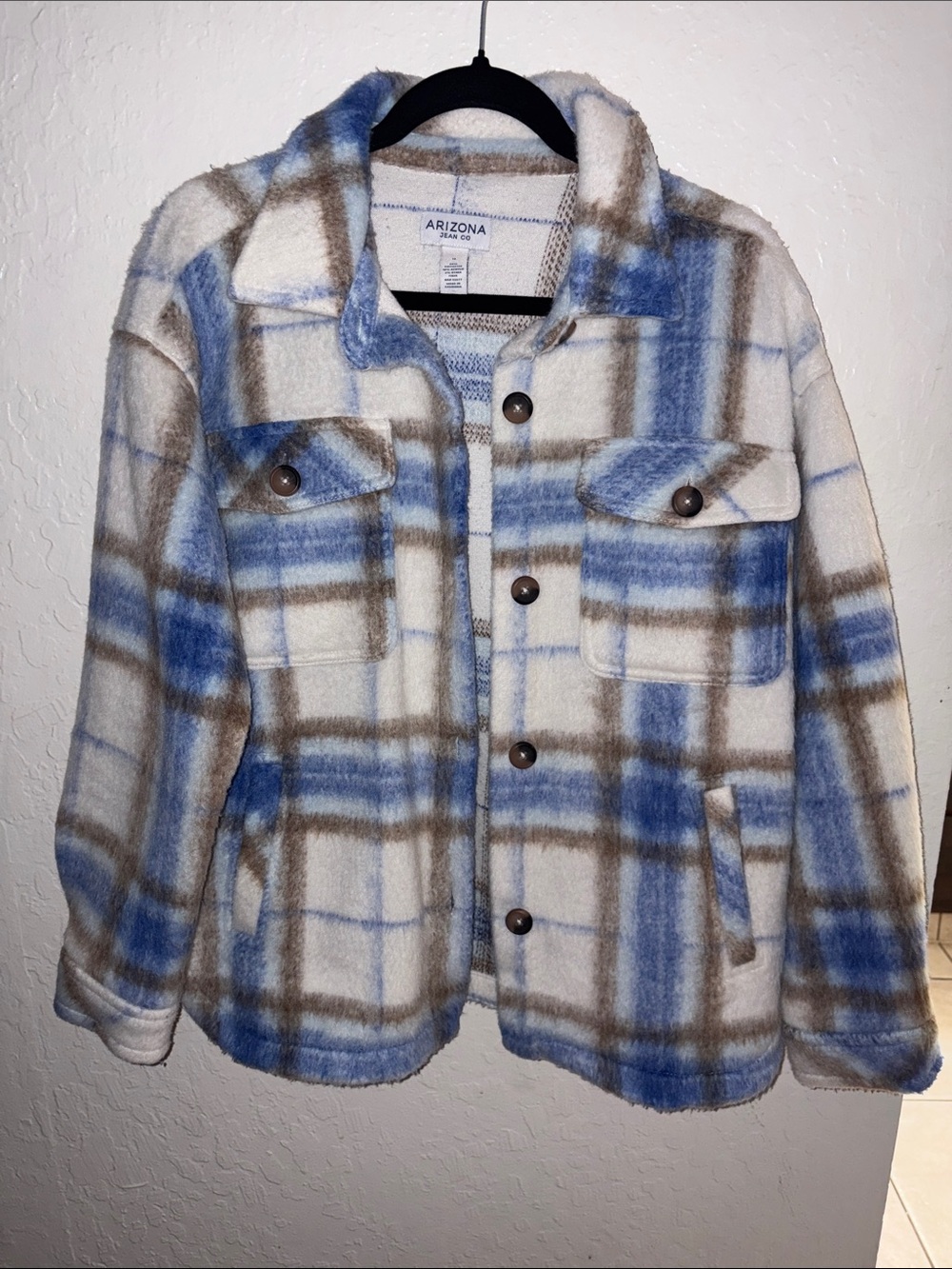 Arizona Jean Company Blue, Brown & Cream Plaid Cozy Shacket